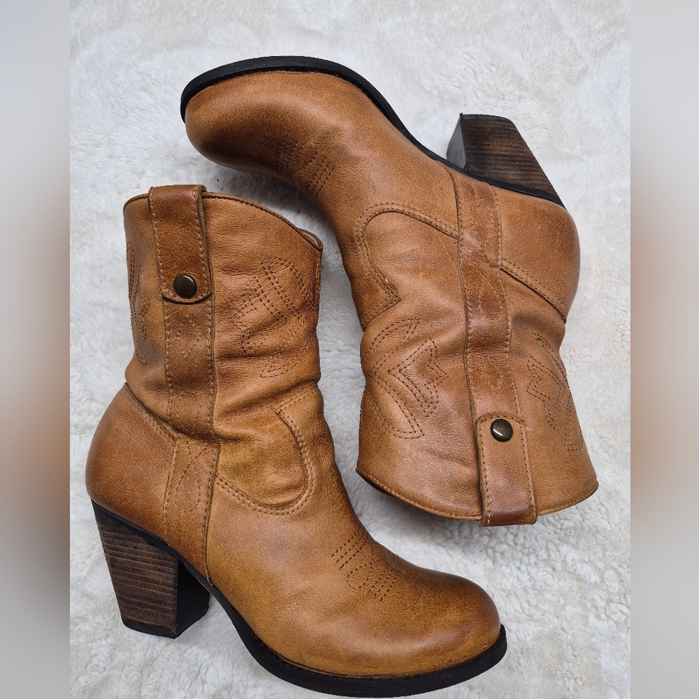 Gianni Bini Western Boots Camel Brown Leather Size 10 (Small/Narrow 9.5) READ - Picture 5 of 13